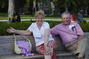 Alumni Association Director Rayanne Chambers ´83 and her husband, Bob, take a break on the newly-named Tempel Green.<em><span style=font-size:9pt;>&nbsp;Credit: A. Vincent Scarano</span></em>
