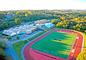 The College's Athletic Center, overlooking Silfen Track and the artificial turf.