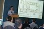 Blake McDonald '10 discusses the College's architecture during a Legacy Family breakfast on Fall Weekend.
