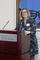 Martha C. Merrill '84, Connecticut College's dean of admission and financial aid, addresses students and alumni during a luncheon bringing together alumni donors who have funded scholarships and current students.