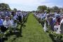 A Commencement tradition: Graduating seniors process into Commencement through a laurel chain carried by women in the junior class.<em><span style=font-size:9pt;>&nbsp;Credit: Jon Crispin</span></em>