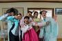 Molly Resnick '14 and her classmates try on traditional Korean dress called hanbok.