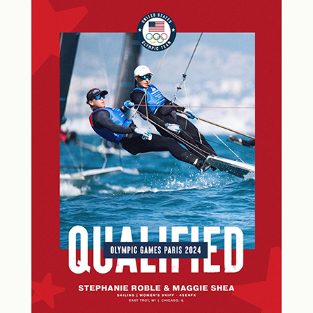 A graphic announcing Maggie Shea '11 has qualified for the 2024 Olympic Games.