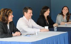  From left: Professor Julia Kushigian, Carl Prather '04, Katherine Avgerinos '06 and Lauren Burke '06.