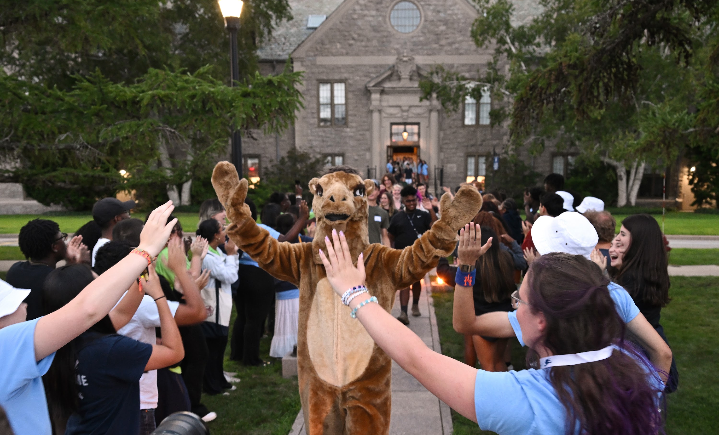 Conn mascot celebrating