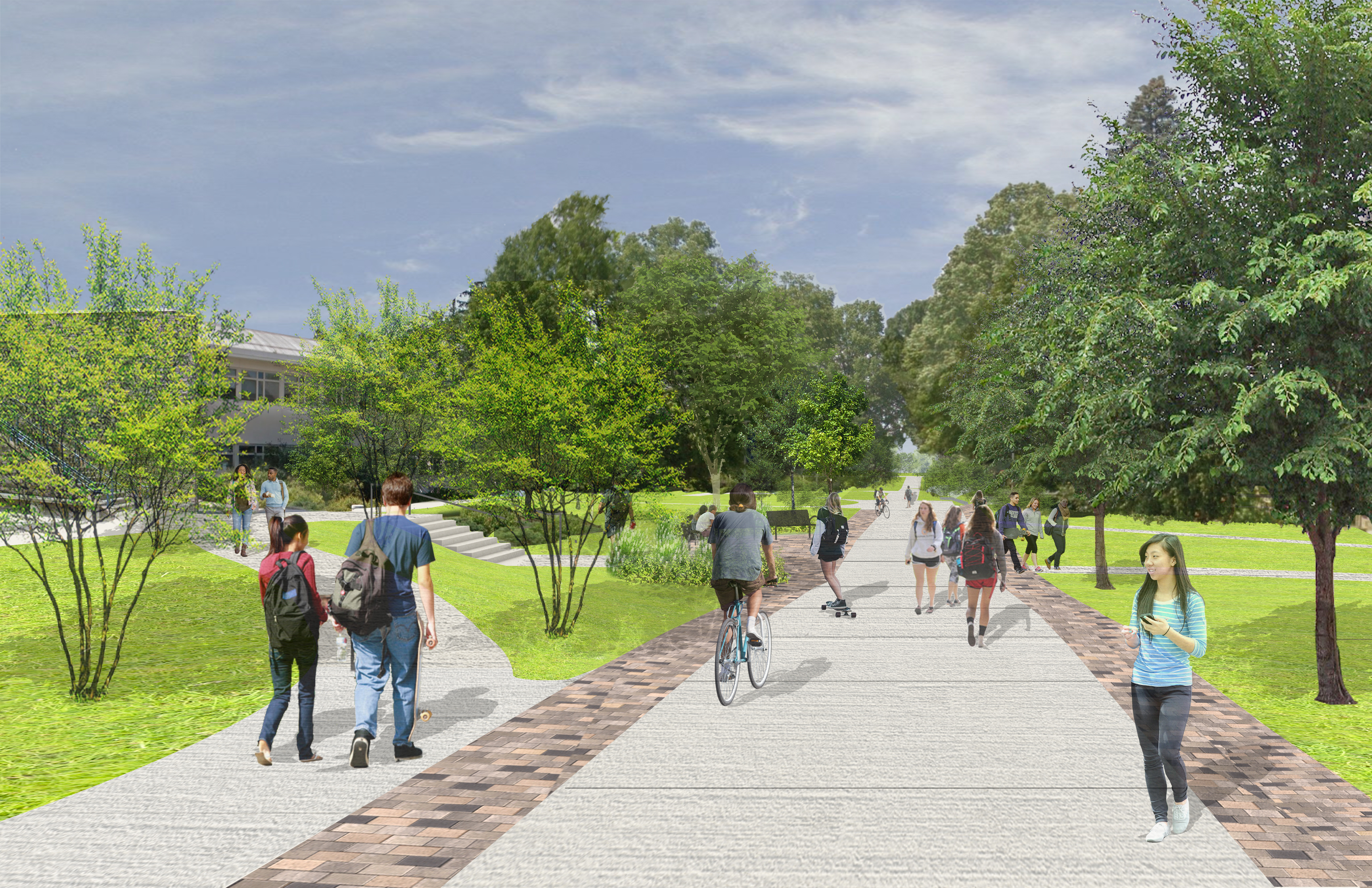 Cro Boulevard Proposal Image with students walking on pedestrian path