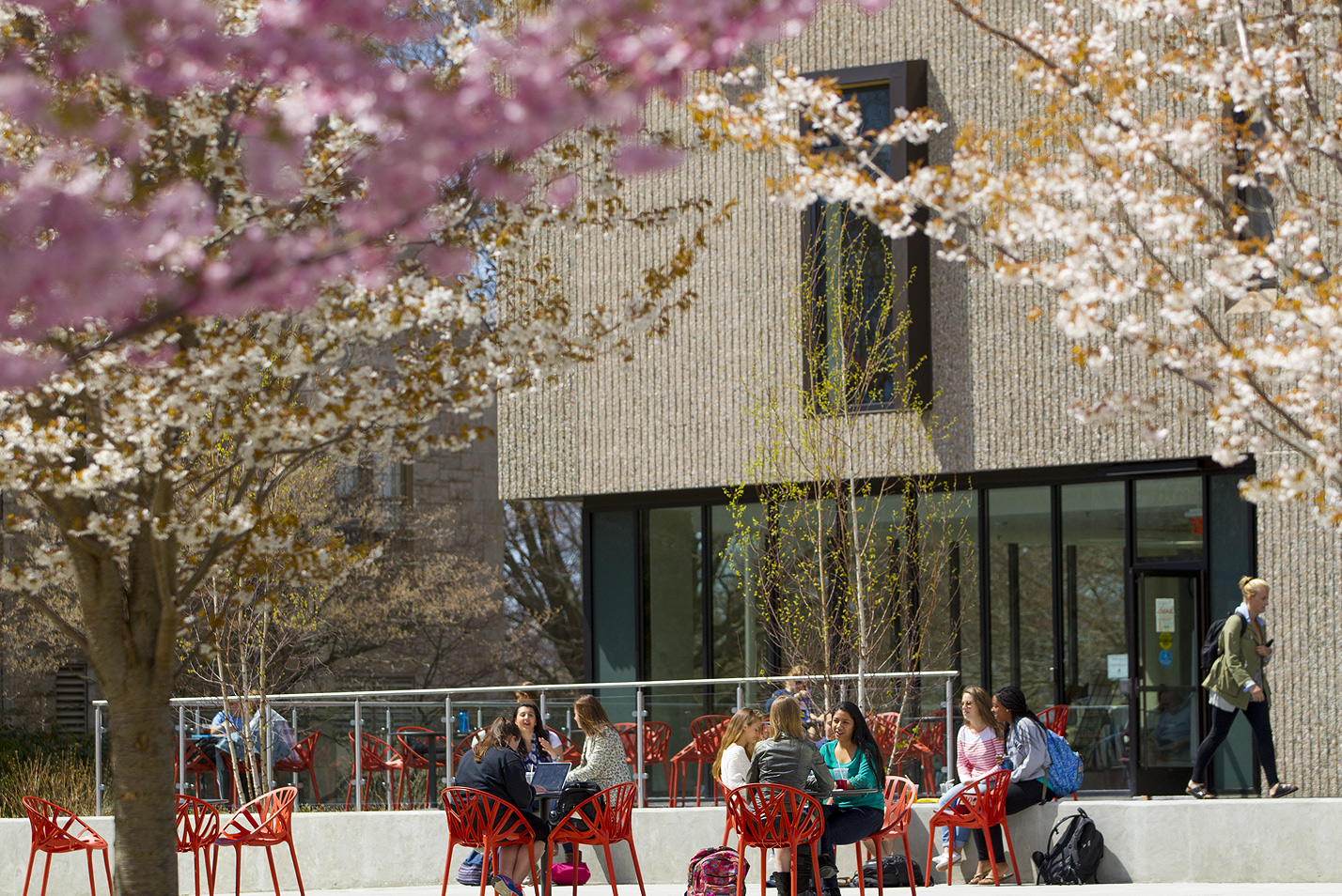 Students in front of library