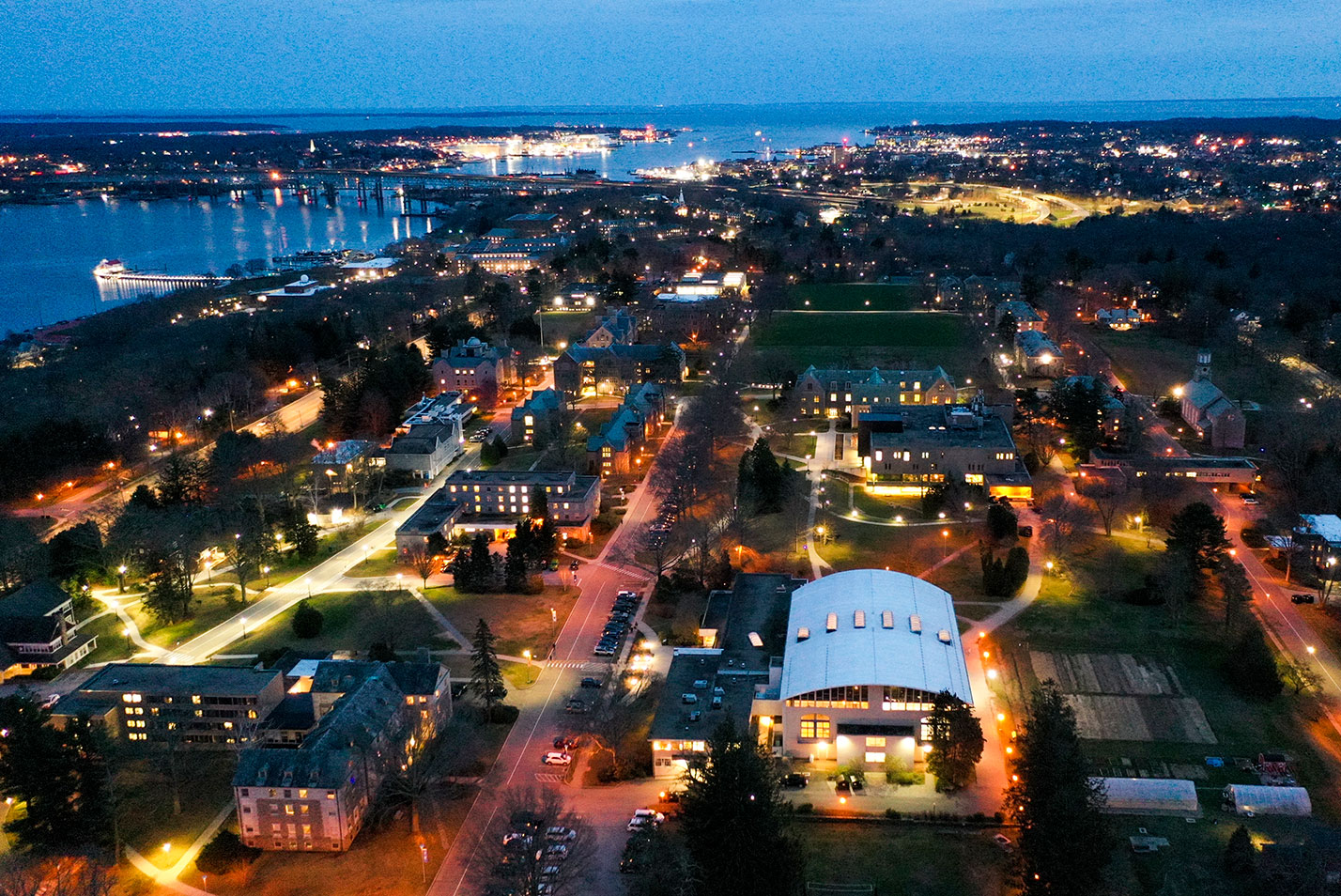 Over head shot of campus at night