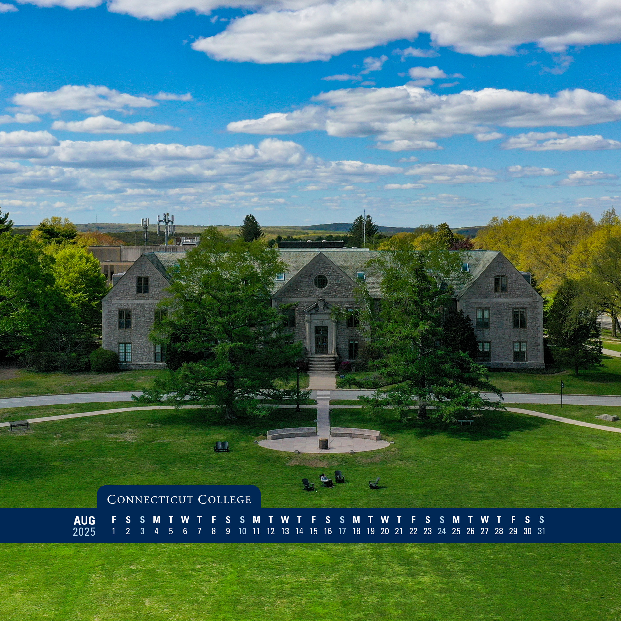 August Digital Calendar showing an aerial of the green.