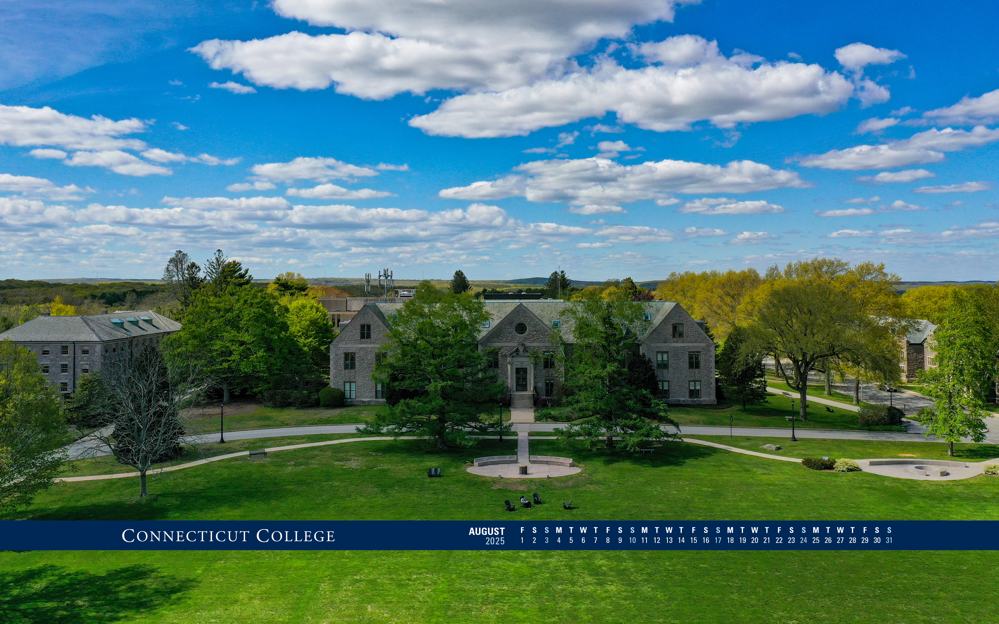 August Digital Calendar showing an aerial of the green.