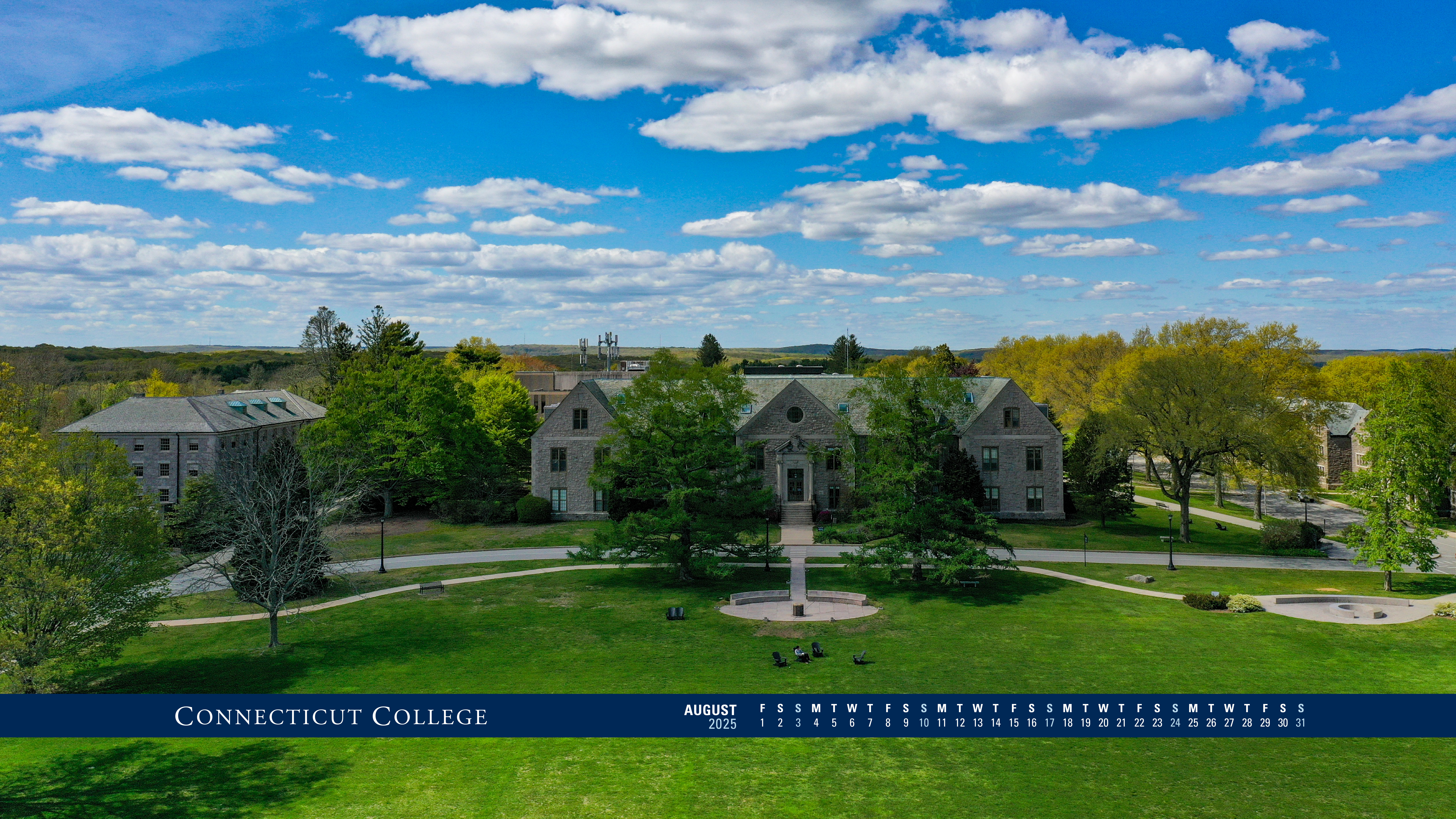 August Digital Calendar showing an aerial of the green.