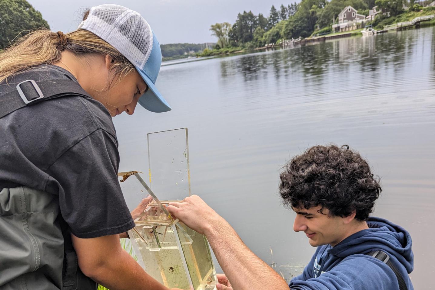 Image of Nici & Jamie sampling marsh at Mamacoke.