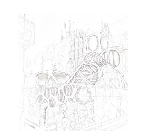 An illustration of futuristic architecture.