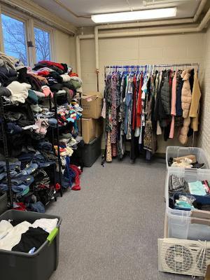 A room of used clothing