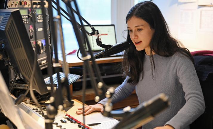 Student in a recording studio