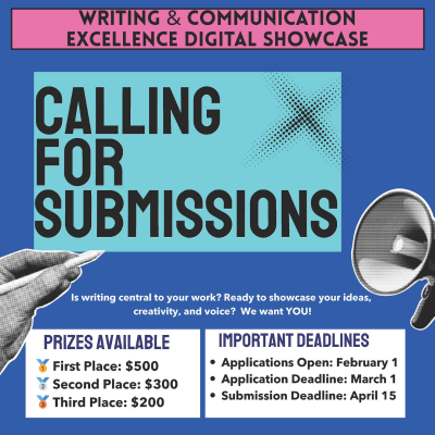 Writing Center Digital Showcase Call for Submissions Graphic