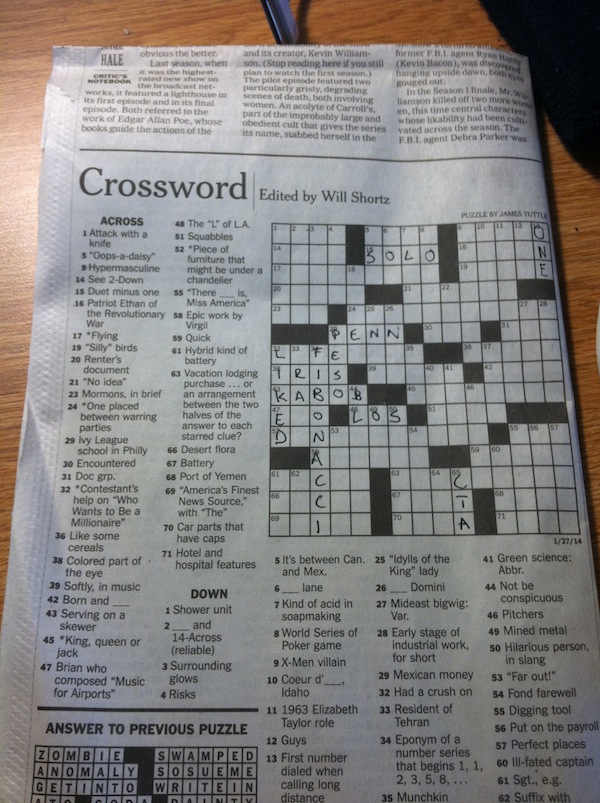 A photo of the New York Times Crossword