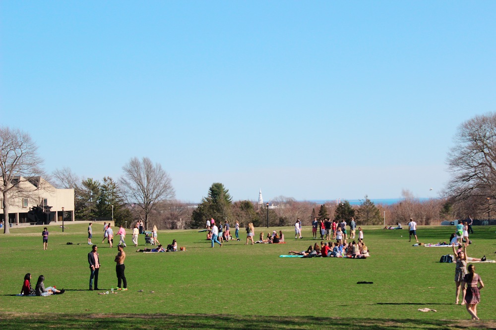 Students relax on Tempel Green