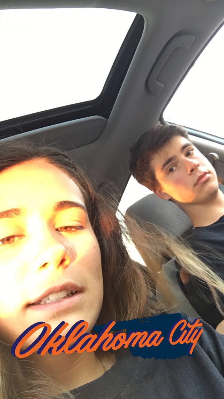 Dani and Samuel take a selfie in the car leaving Oklahoma City