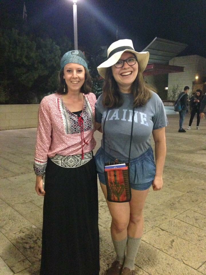 Julia and her roommate Hadassah pose for a photo from their time studying abroad in Israel. They are dressed up, Hadassah as a gypsy and Julia as a tourist, to celebrate Purim, which is like a Jewish version of Halloween.