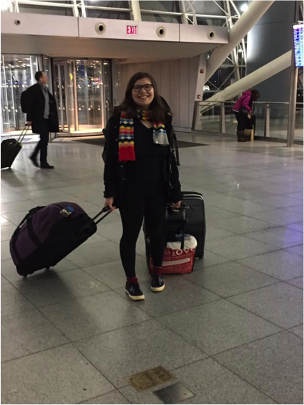Julia Kaback poses in JFK while awaiting her flight to Israel.