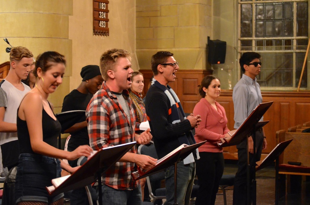 The cast performs RENT in Harkness Chapel