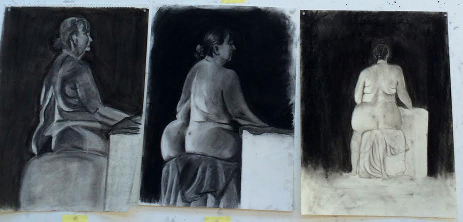 Figure drawings of a nude model in 2D art