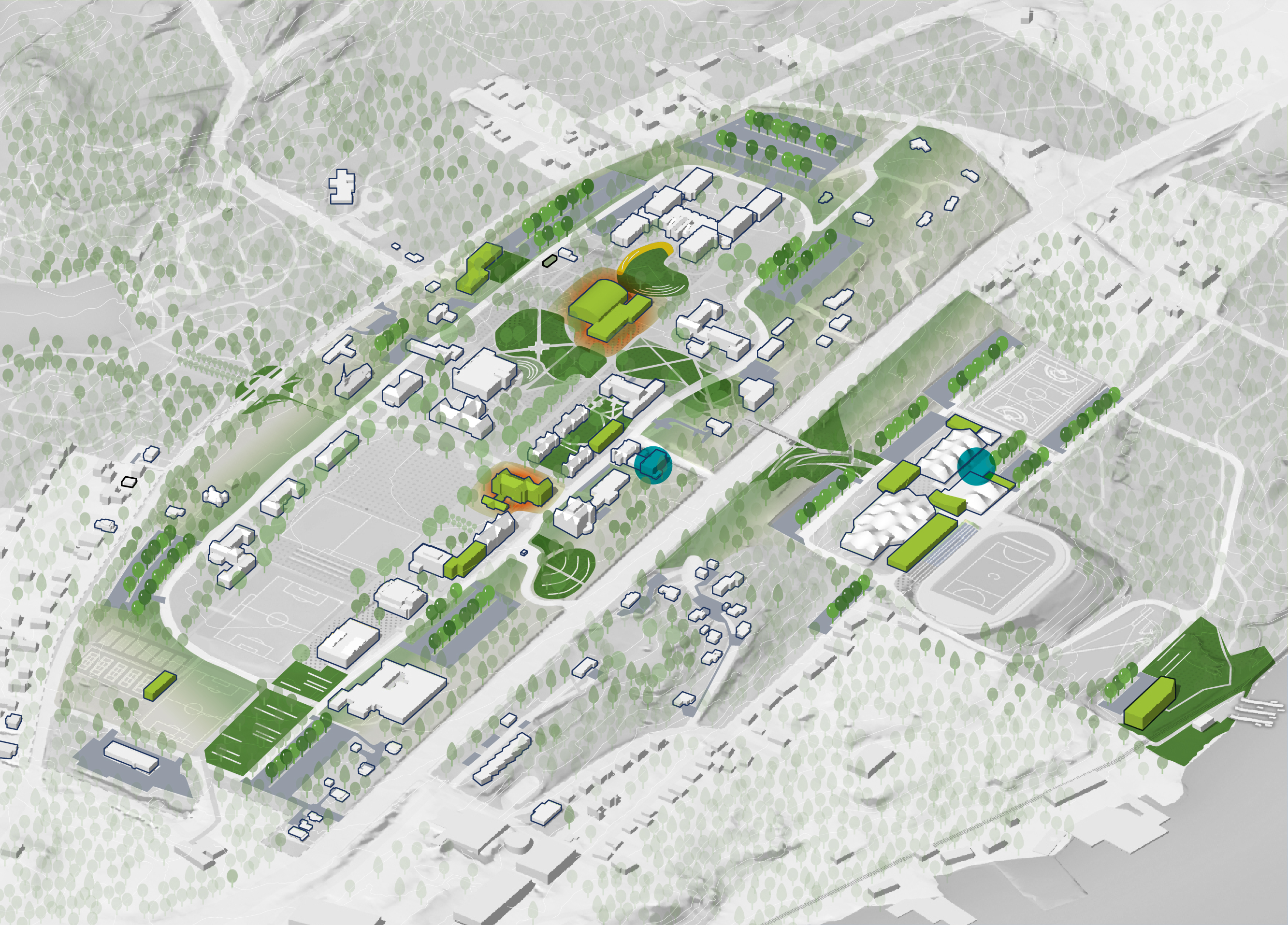 A concept rendering of proposed updates to mobility on campus.