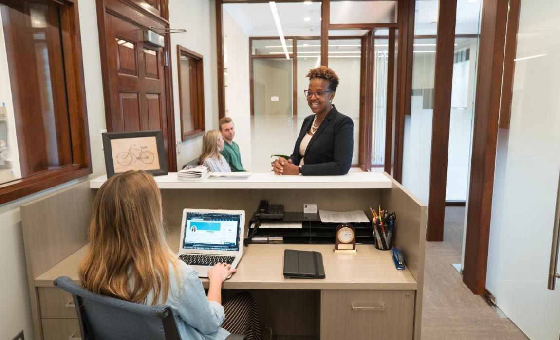 Persephone Hall works with students at the Hale Center for Career Development