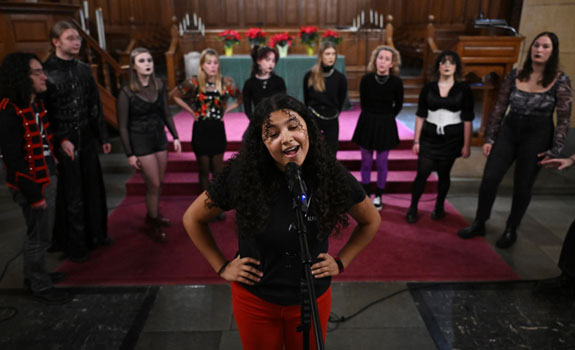 Students performing in an a cappella group