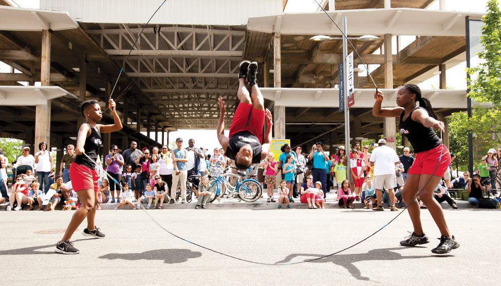 Photo of people jumping rope outside the Kennedy Center