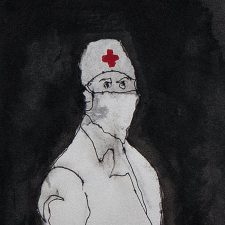 Illustration of nurses during the Spanish Flu epidemic by Miles Ladin '90