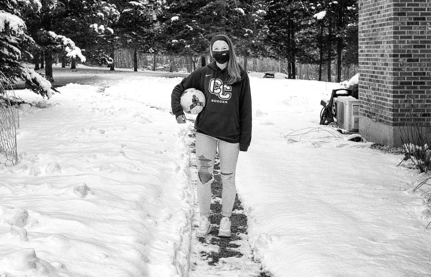 Portrait of Mya Johnson ’23 holding a soccer ball