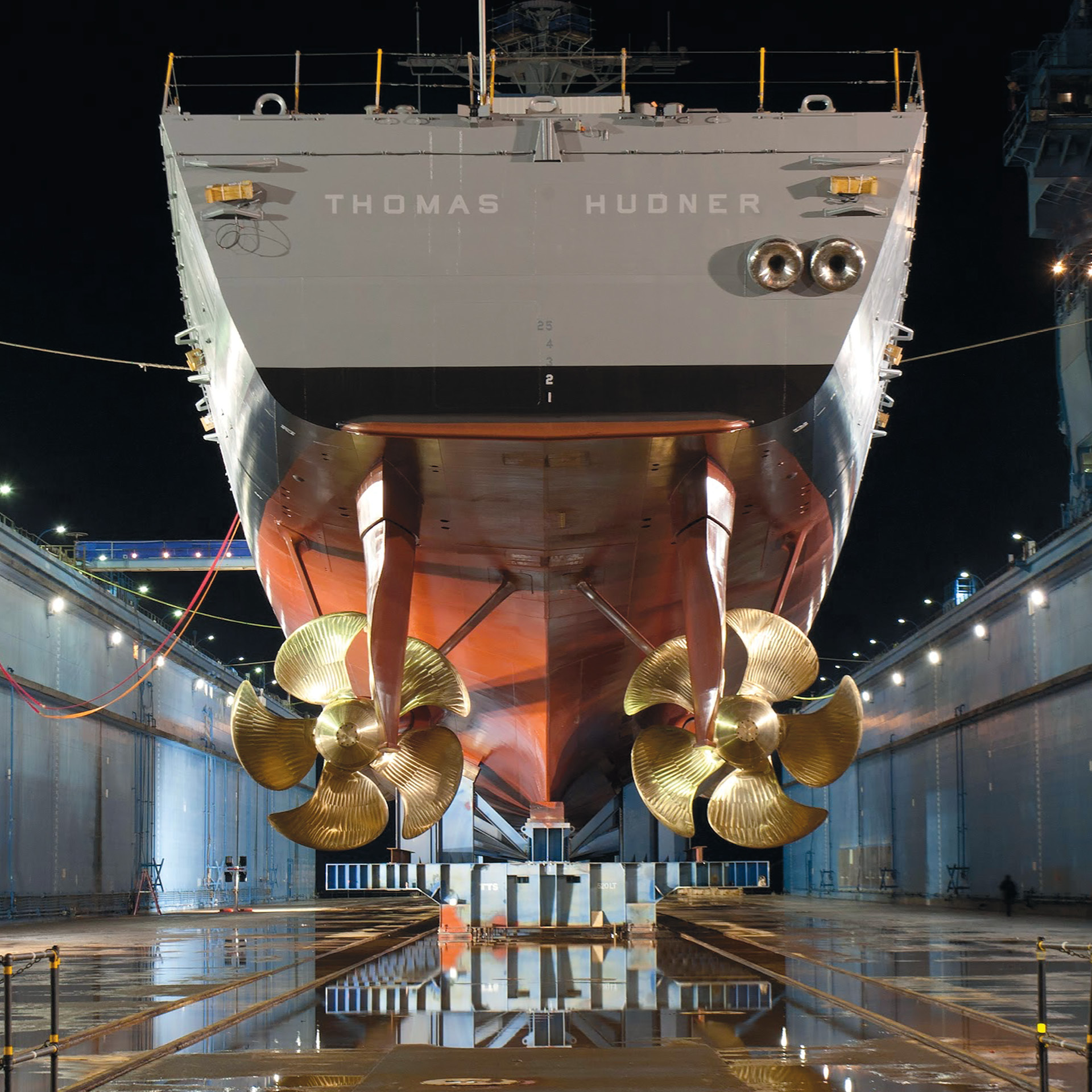 Stern of The USS Thomas Hudner, named in honor of U.S. naval aviator Thomas J. Hudner Jr.