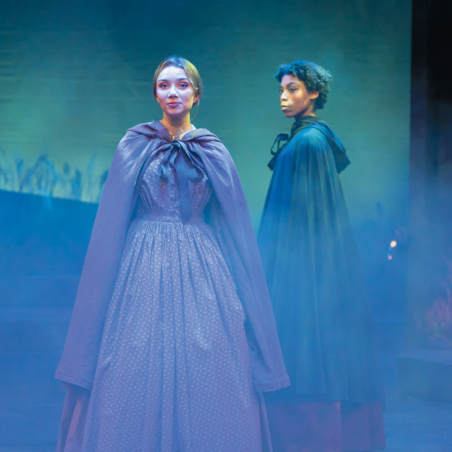 Sophia Bianchi ’26 and Brielle Blood ’24 on stage in the Theater Department’s production of The Moors