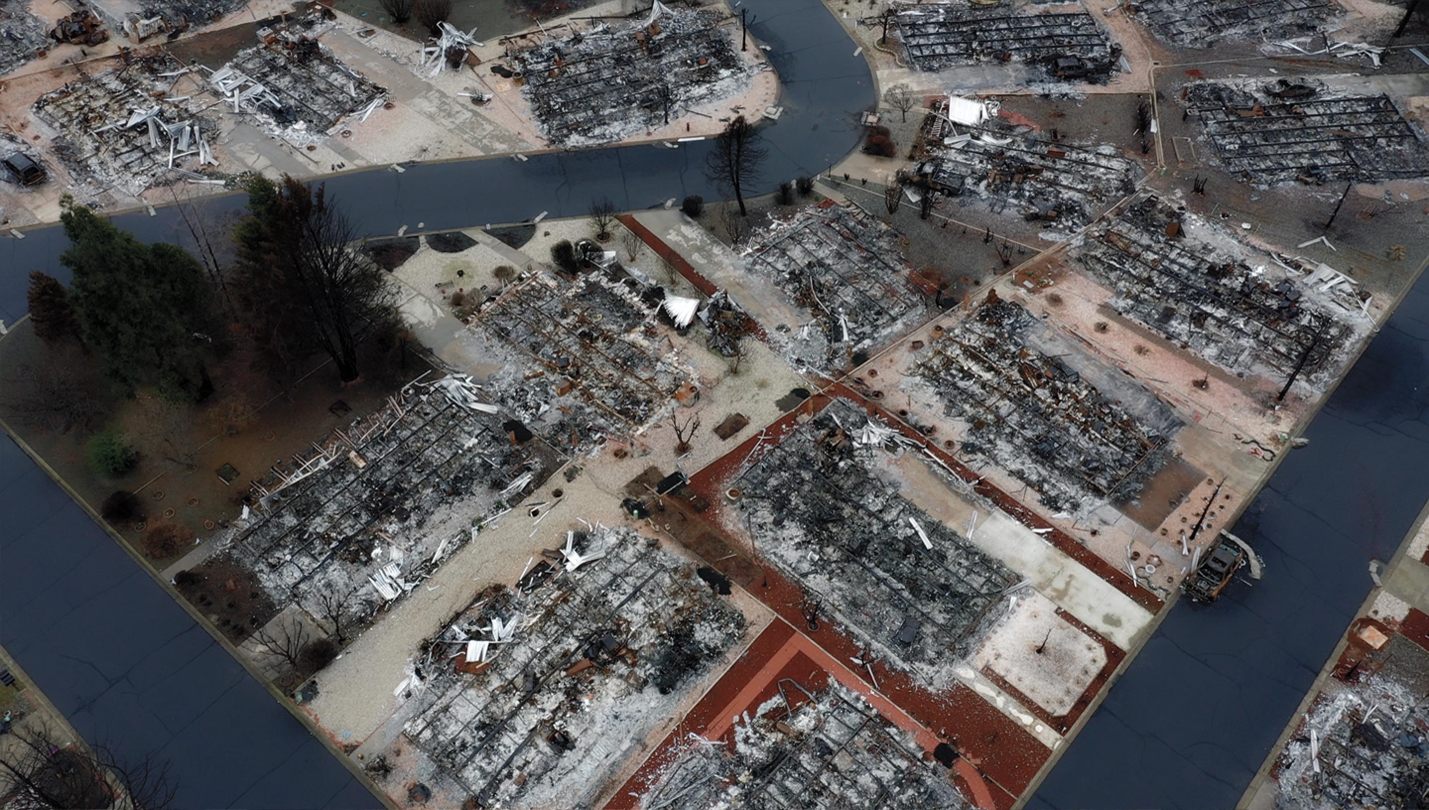 Overhead image of California town damaged by wildfires