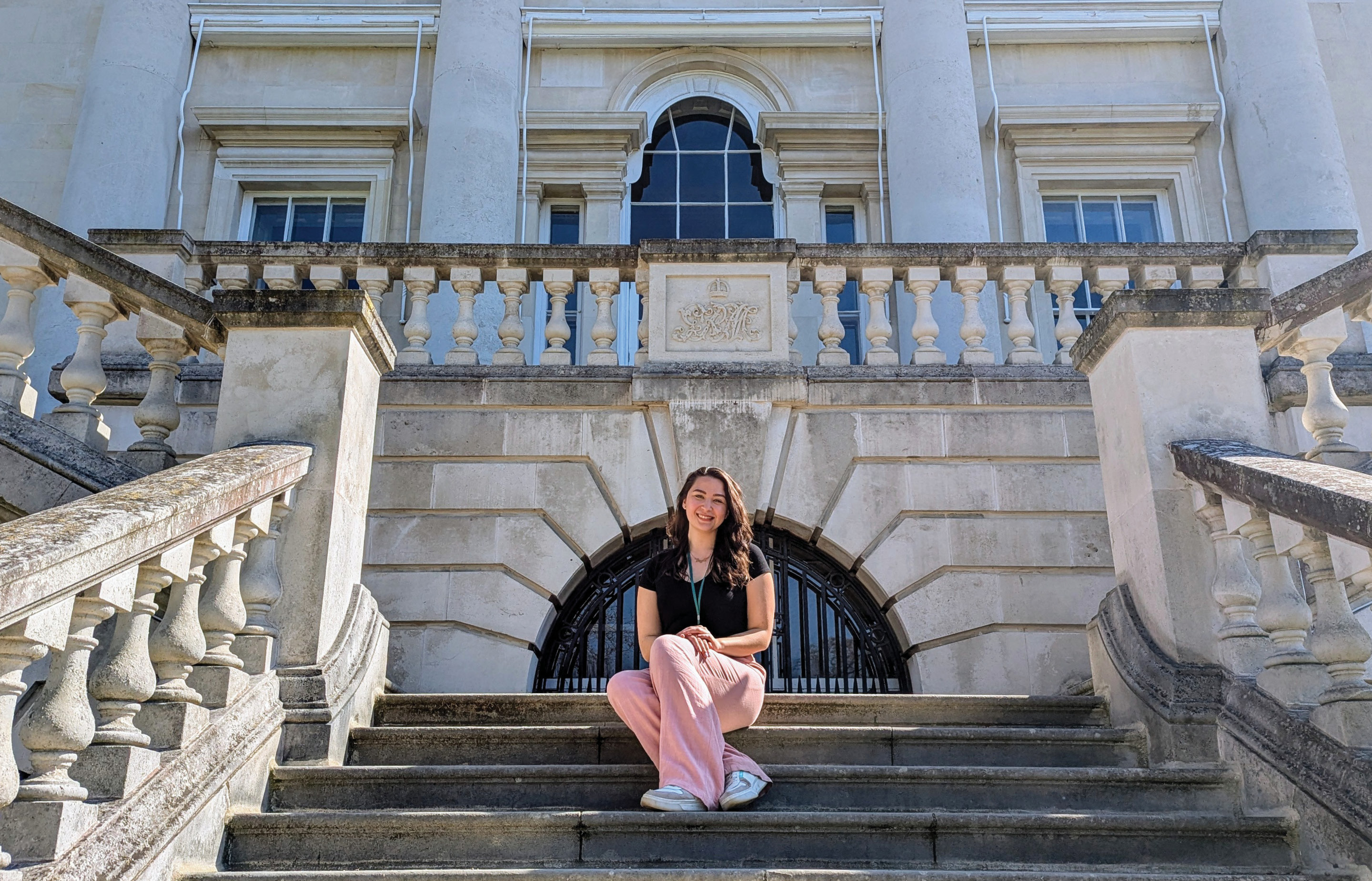 Catja Christensen ’23, a marketing and communications executive, on the stops of The Royal Ballet School in London.