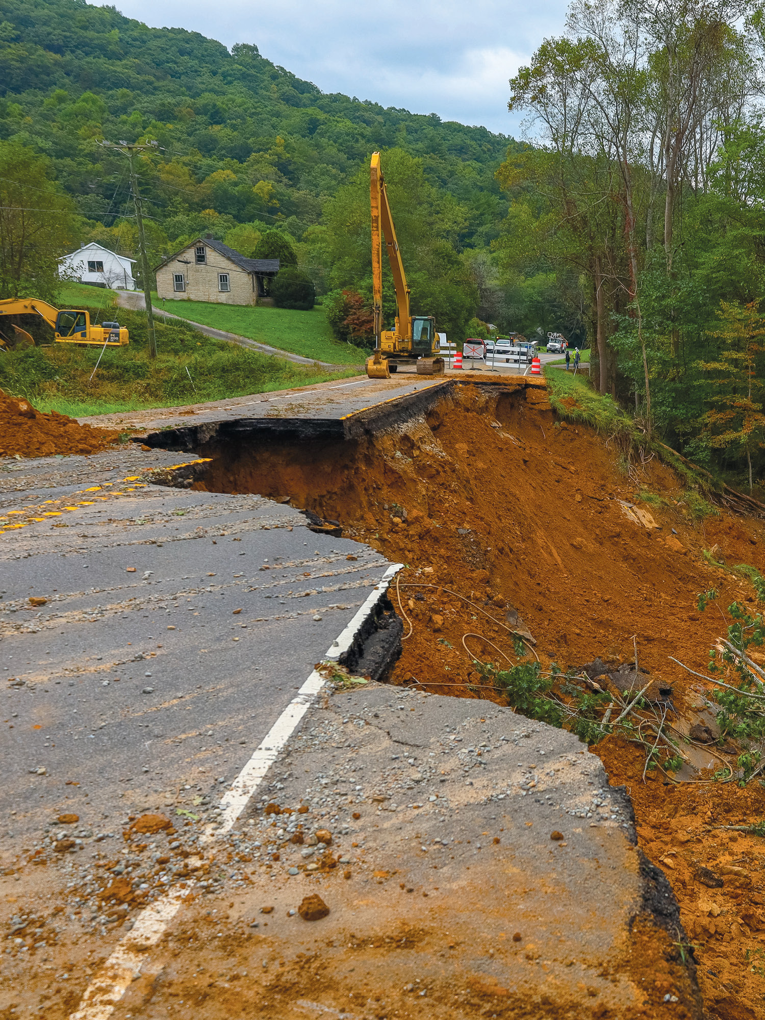 U.S. Route 21 in Grayson County, Virginia, was impassable after damage from Hurricane Helene.