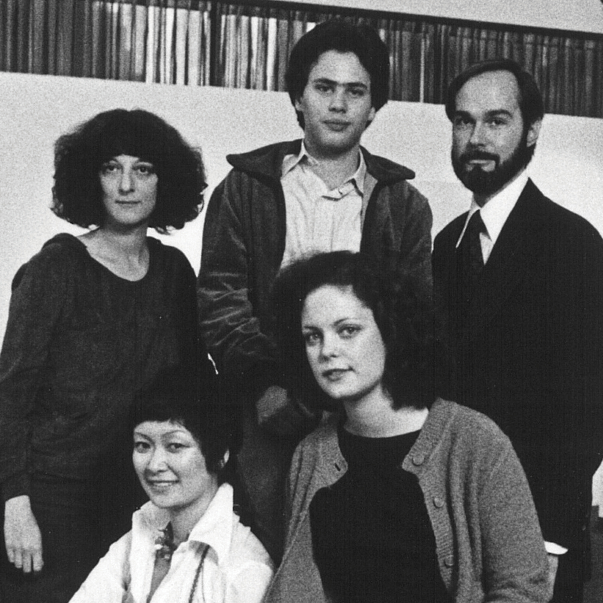 Staff of the New Museum on the day of its opening, 1977:  Marcia Silverman Tucker ’61 (upper left)  with (clockwise from top): A.C. Bryson, Allan Schwartzman, Susan Logan and Michiko Miyamoto.