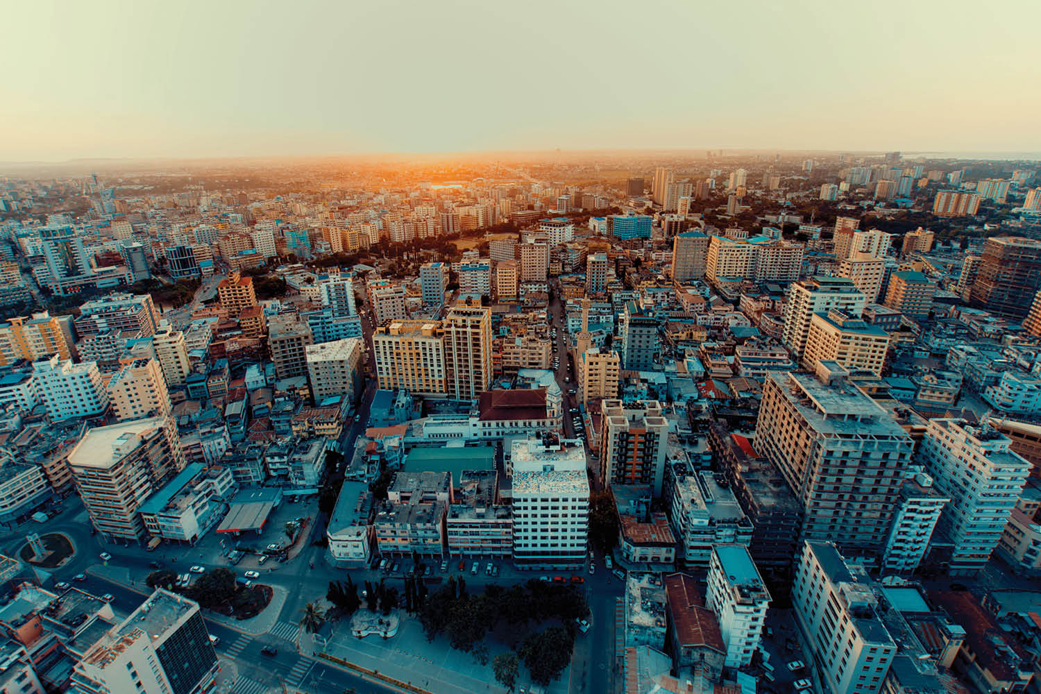 Aerial view of Dar es Salaam, Tanzania at sunrise
