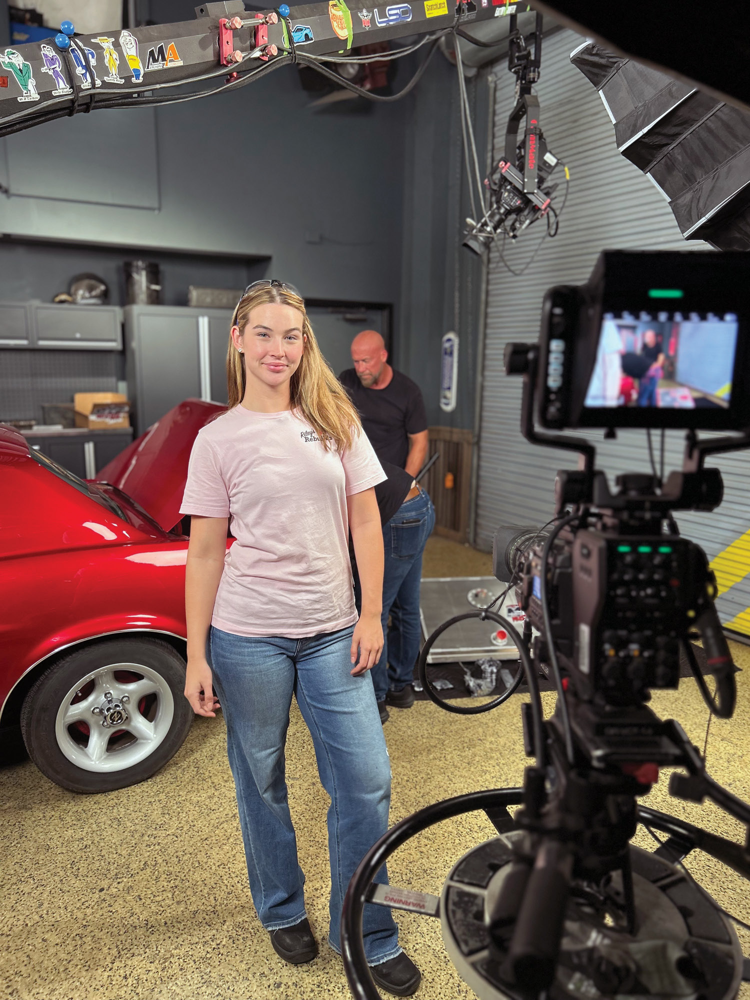 Riley Schlick-Trask ’27 in front of a television camera