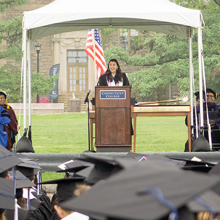 Nayla Tohme '18 addresses the Class of 2018 at Commencement