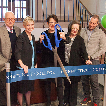 President Bergeron cuts the ribbon at the opening of The Otto and Fran Walter Commons for Global Study and Engagement