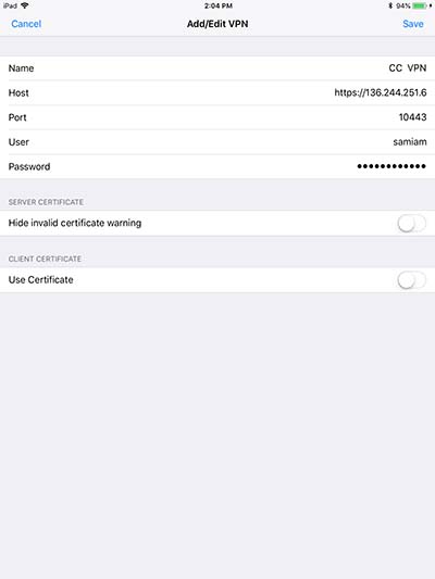 fortinet client vpn configuration on iphone