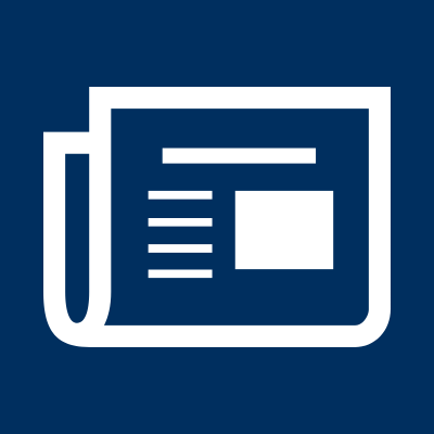 A dark blue background with a white newspaper icon.