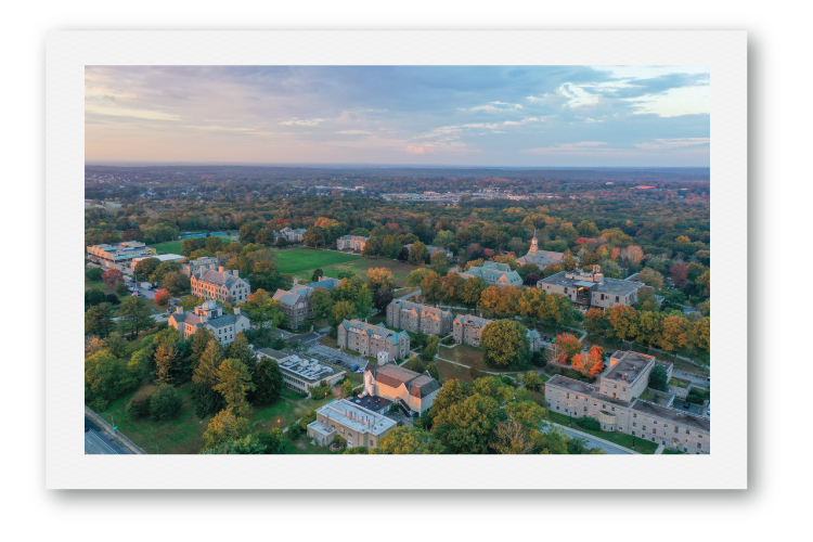 Sunset aerial view of the campus