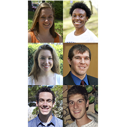 The 2013 Fulbright winners. Top row (from left): Rebecca Tisherman ’13 and Candace Taylor '13. Second row: Monica Raymunt '09 and Evan Piekara '07. Third row: Andrew Greaves '13 and Andrew Gatti '10.