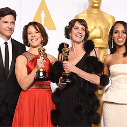 Dana Heinz Perry '85 (center, in black) and Ellen Goosenberg Kent produced the HBO documentary 