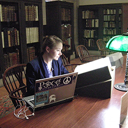 Christine Connolly '16 at work in the John Carter Brown Library.