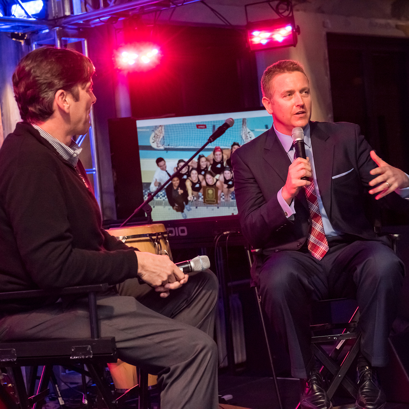 ESPN analyst Kirk Herbstreit (right) and AOL CEO Tim Armstrong '93 helped launch the Camel Athletics Club at the AOL Headquarters in New York City.